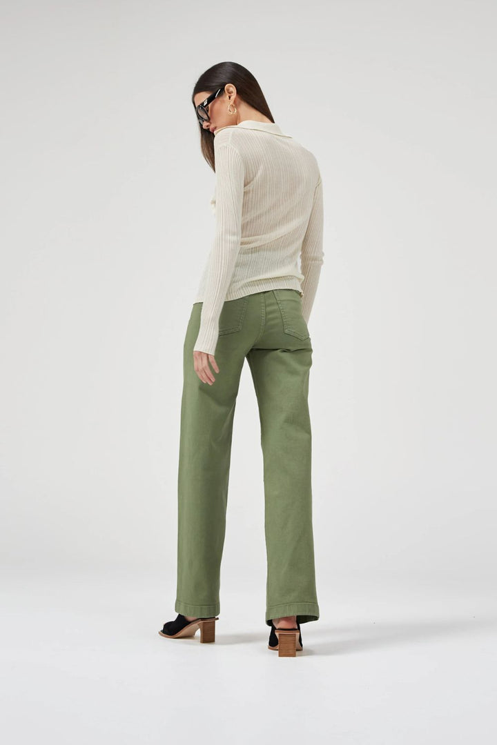 Dricoper | Carrie Oil Green Wide Straight Leg Jeans