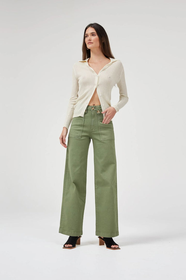 Dricoper | Carrie Oil Green Wide Straight Leg Jeans