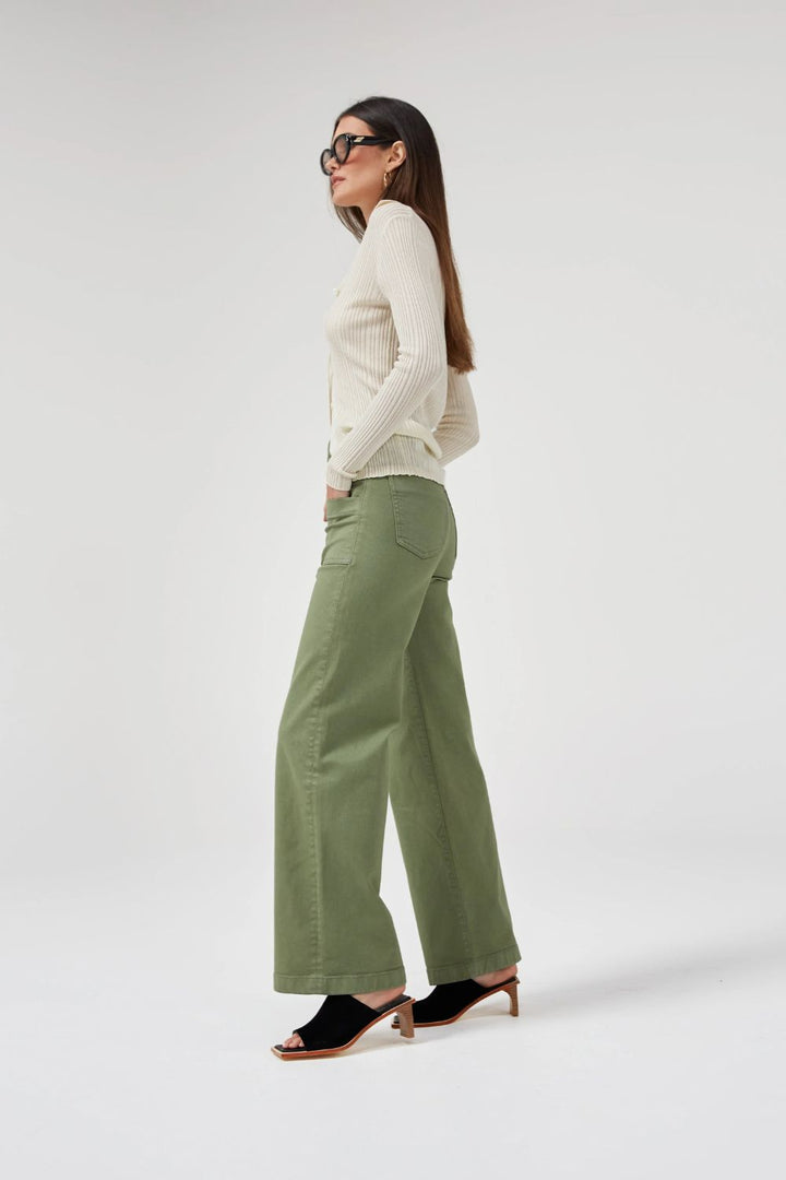 Dricoper | Carrie Oil Green Wide Straight Leg Jeans