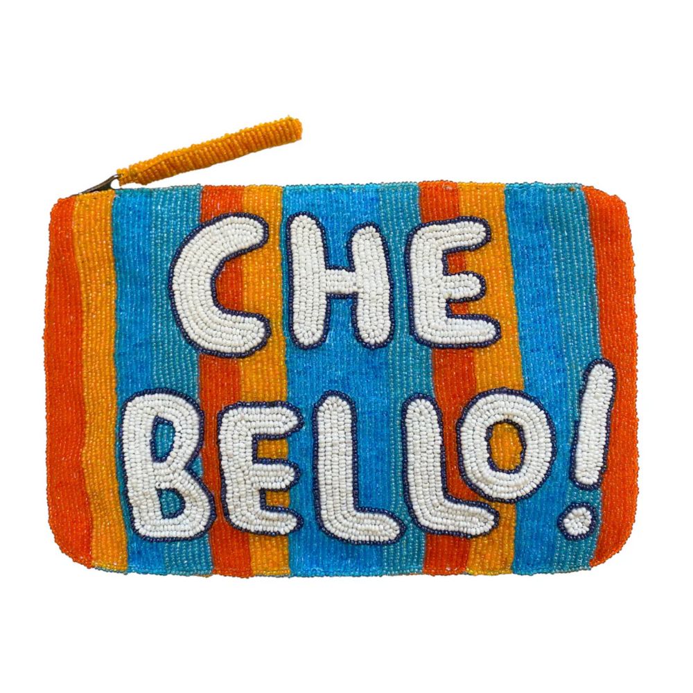 The Jacksons | Che Bello! Beaded Clutch | Blue multi & white