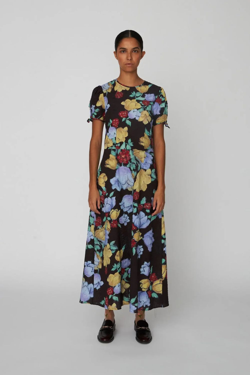 Stella Nova | Flowered Cotton Midi Dress | Dark Flowers