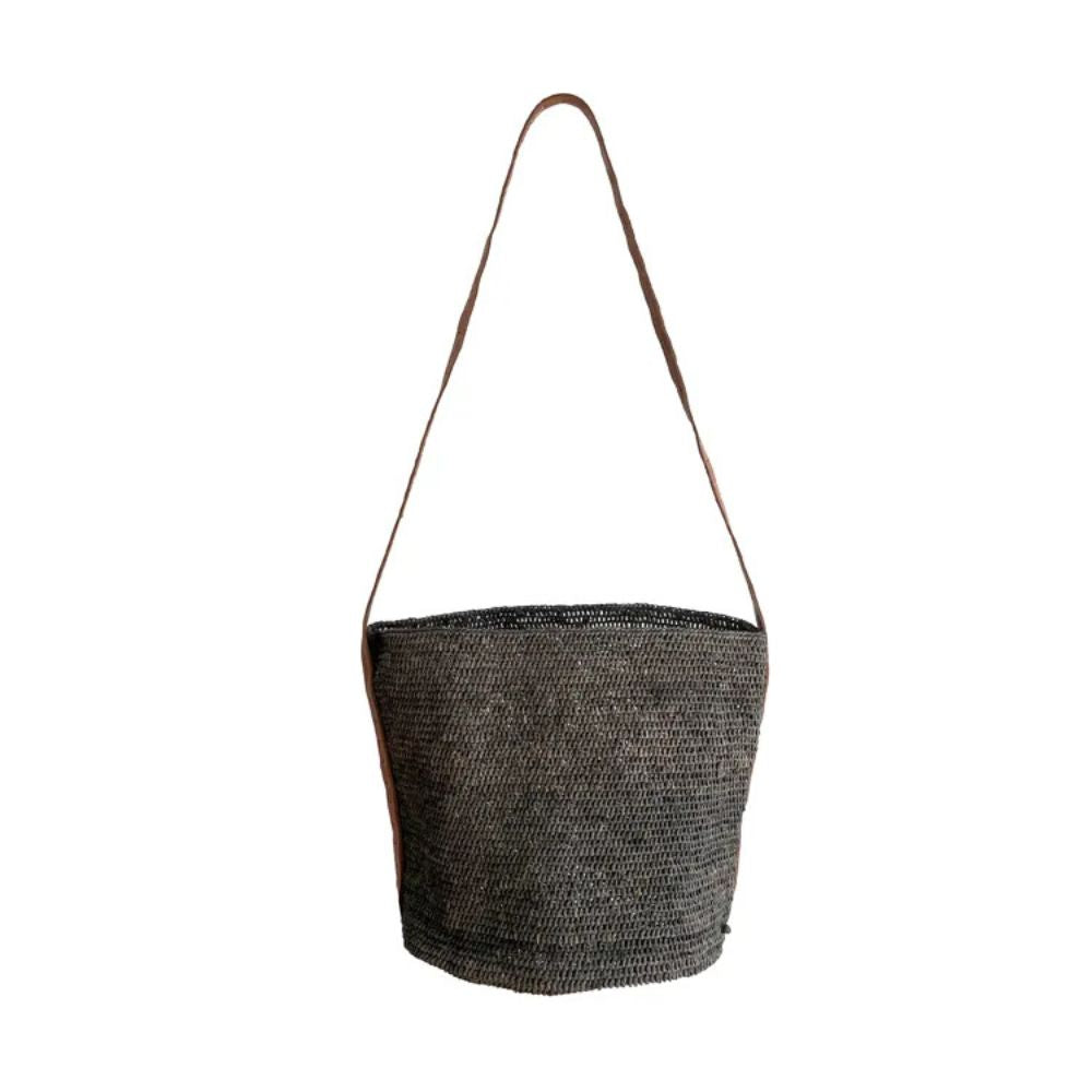Made in Mada | Alice M Leather Stitch Bag | Light Grey & Natural Leather