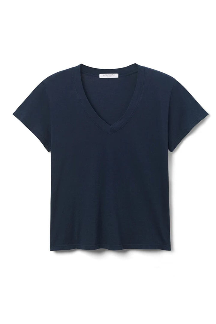 perfectwhitetee | hendrix crispy lightweight cotton boxy v neck tee | Navy