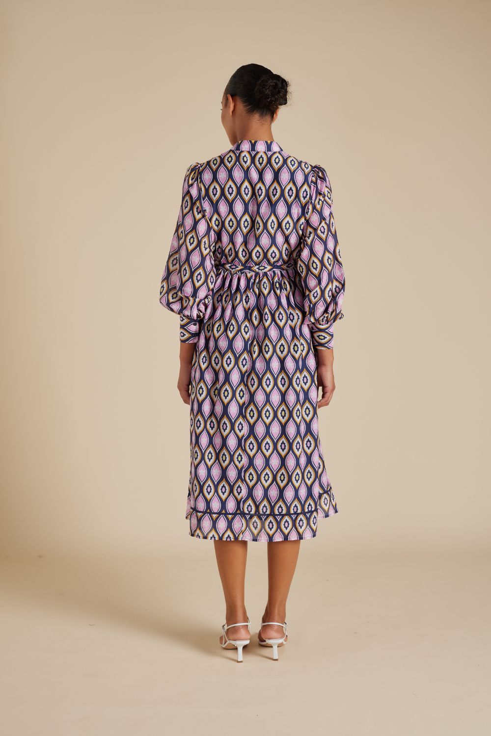 Alessandra | Zara Cotton Silk Dress in Navy Concerto Print
