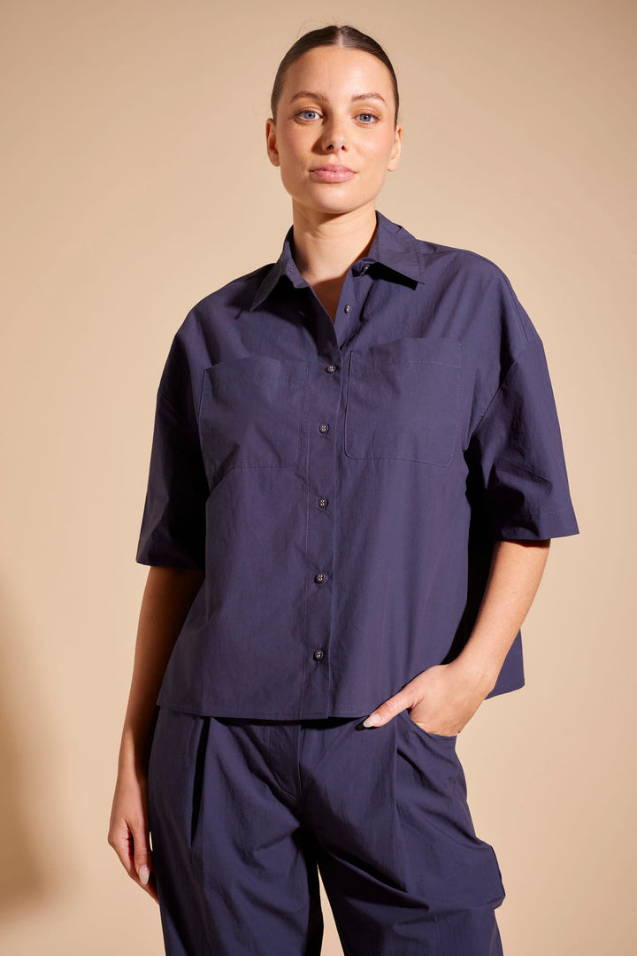 Alessandra | Poppy Pima Cotton Shirt in Navy