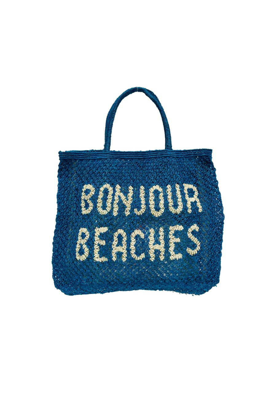 The Jacksons | Large Jute Bonjour Beaches Bag | Cobalt - Natural