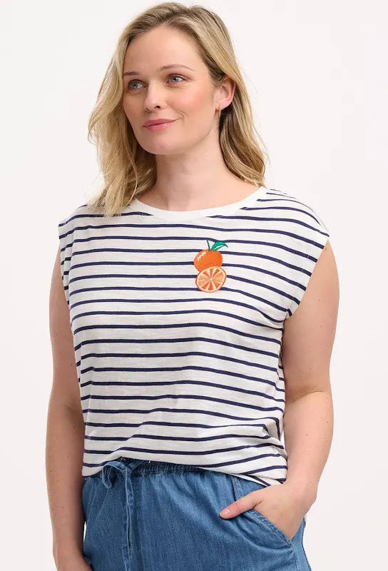 Chrissy Relaxed Tank T-Shirt Off-White, Navy, Fruity Orange