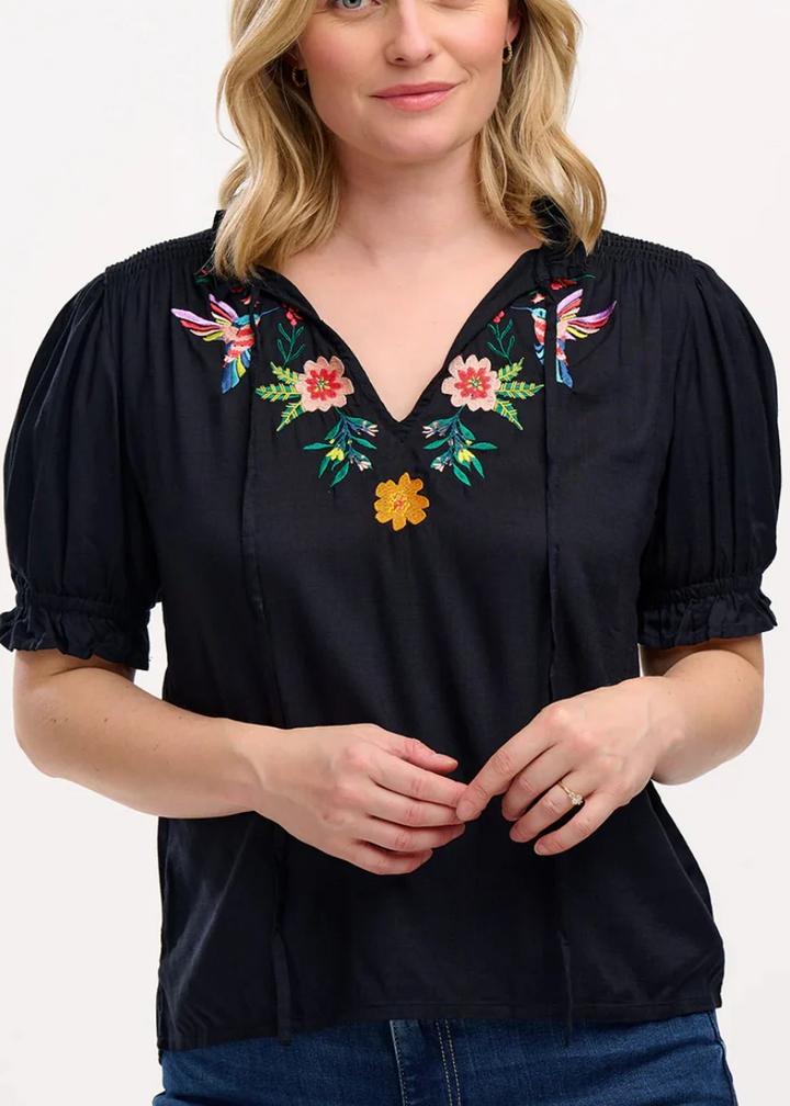 Angelique Shirred Top - Blk