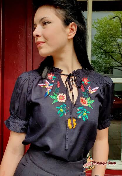 Angelique Shirred Top - Blk