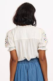 Haydee Shirred Top - Off White Rainbow Stars