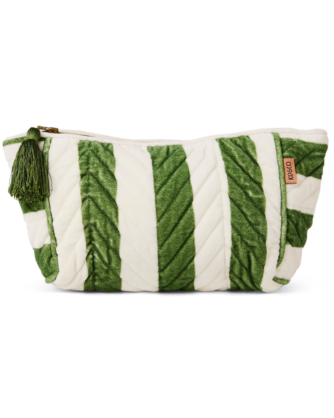 Kip & Co | Moss Stripe Velvet Toiletry Bag | One Size