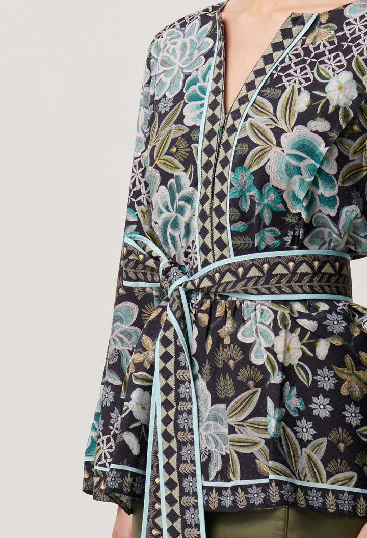 Once Was | Emery Viscose Dobby Kaftan Tie Top | Dahlia Fields