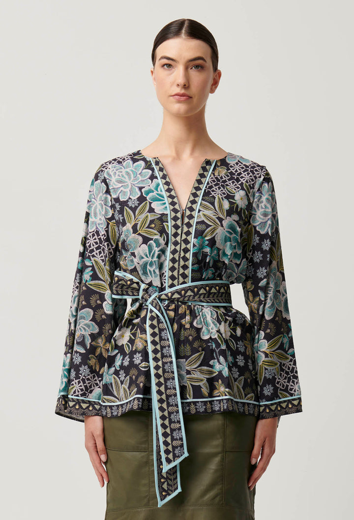 Once Was | Emery Viscose Dobby Kaftan Tie Top | Dahlia Fields