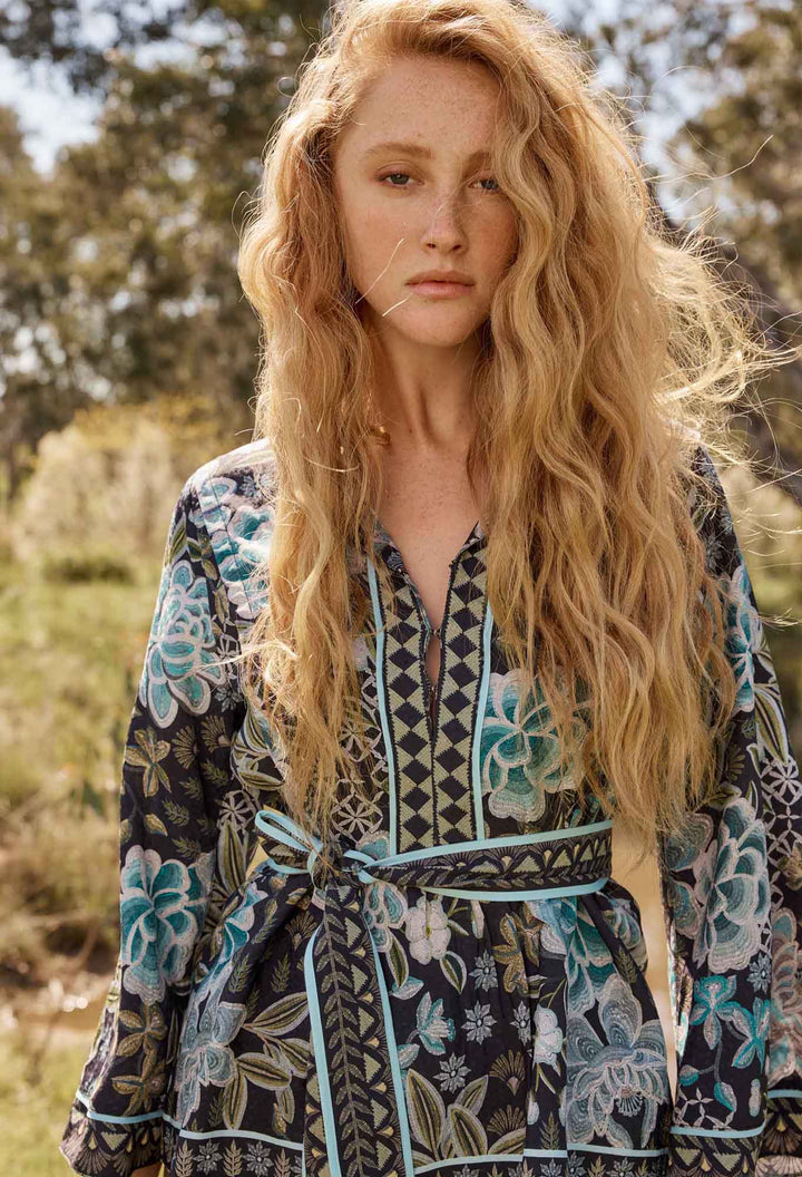 Once Was | Emery Viscose Dobby Kaftan Tie Top | Dahlia Fields