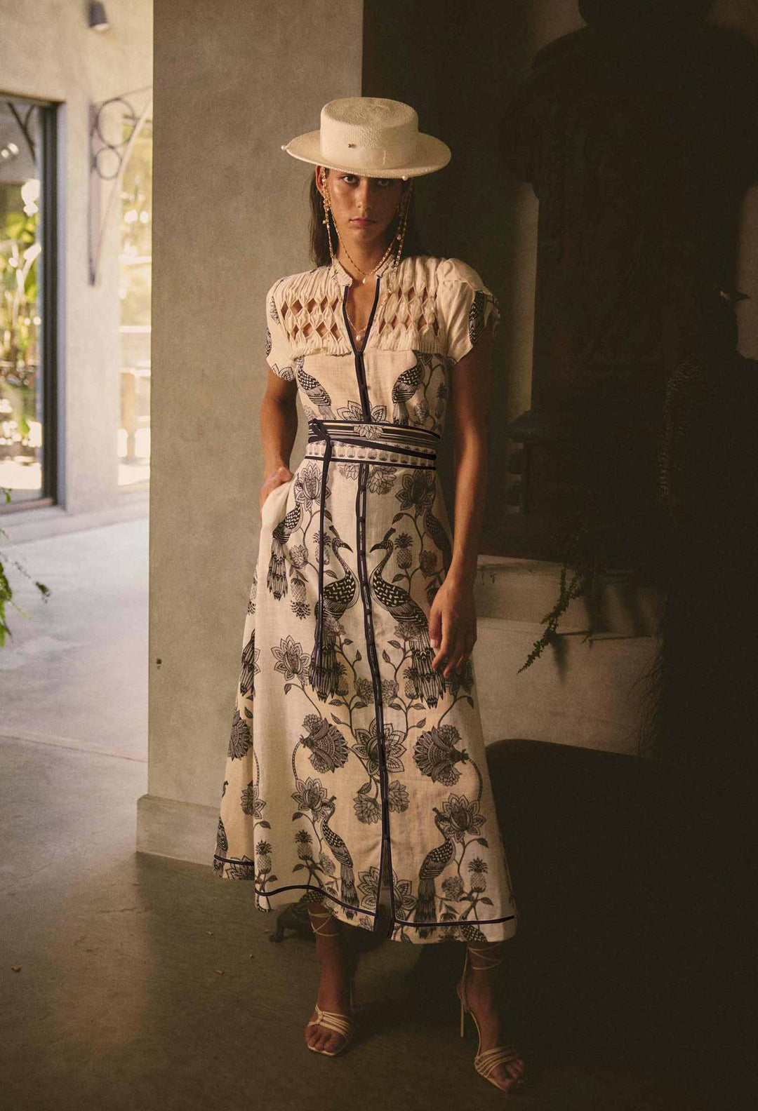 Once Was | Xanthia Diamond Smock Yoke Linen Viscose Dress | Imperial Stone