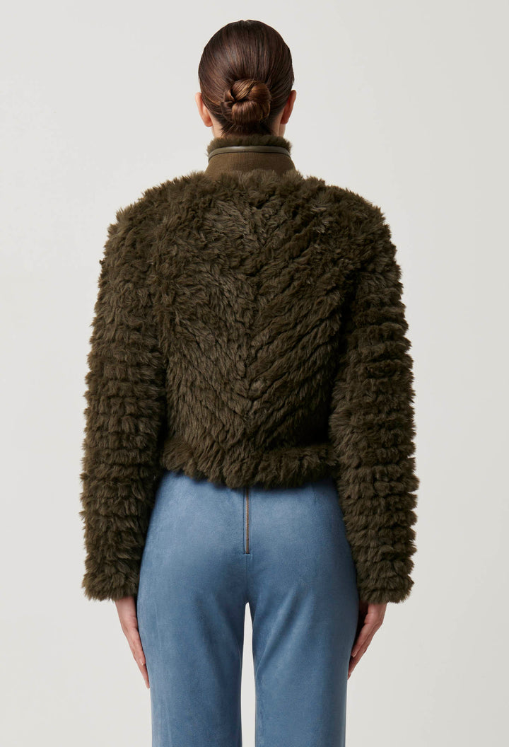 Once Was | Sybil Chevron Faux Fur Bomber | Moss