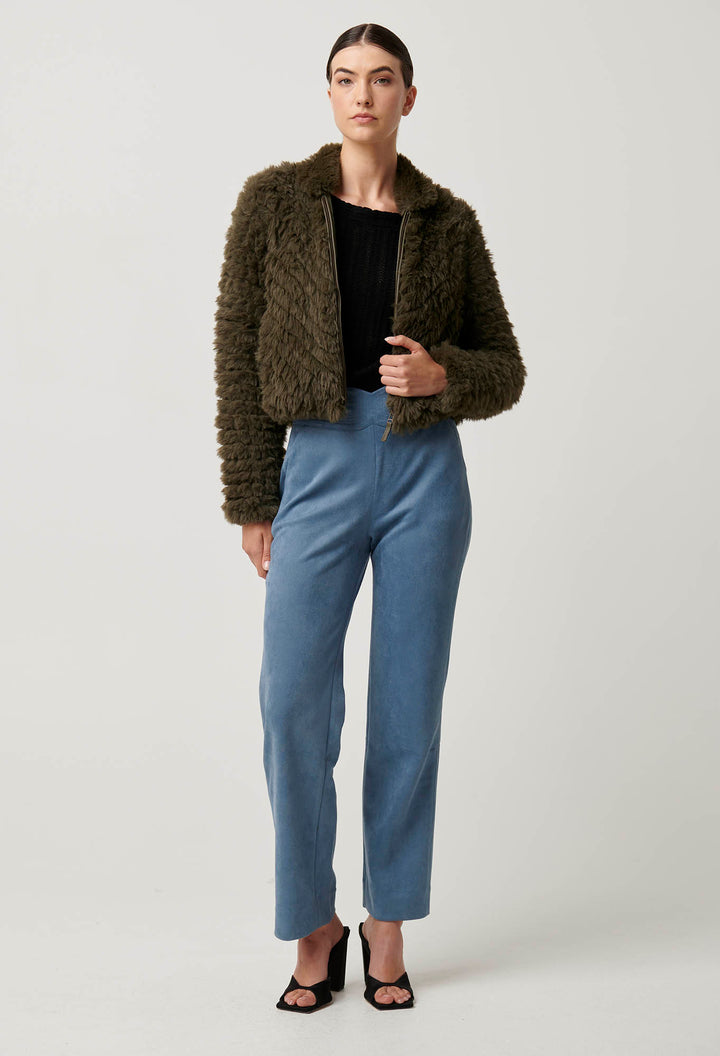 Once Was | Sybil Chevron Faux Fur Bomber | Moss