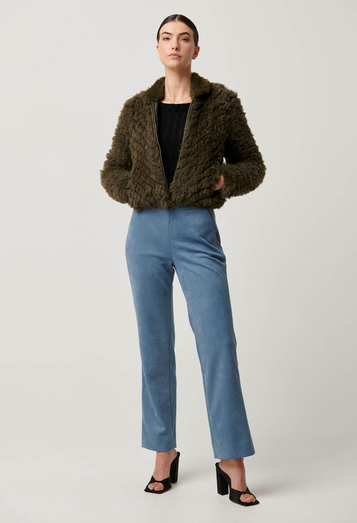 Once Was | Sybil Chevron Faux Fur Bomber | Moss