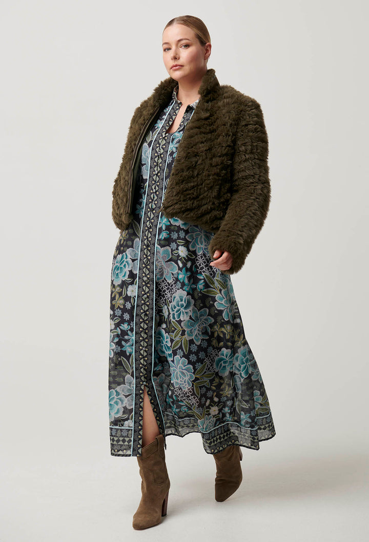 Once Was | Sybil Chevron Faux Fur Bomber | Moss