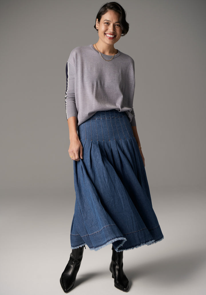 POL Clothing | Bennet Drape Back Knit | Silver / Ink / Mist