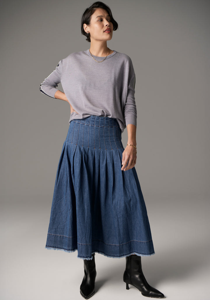 POL Clothing | Bennet Drape Back Knit | Silver / Ink / Mist