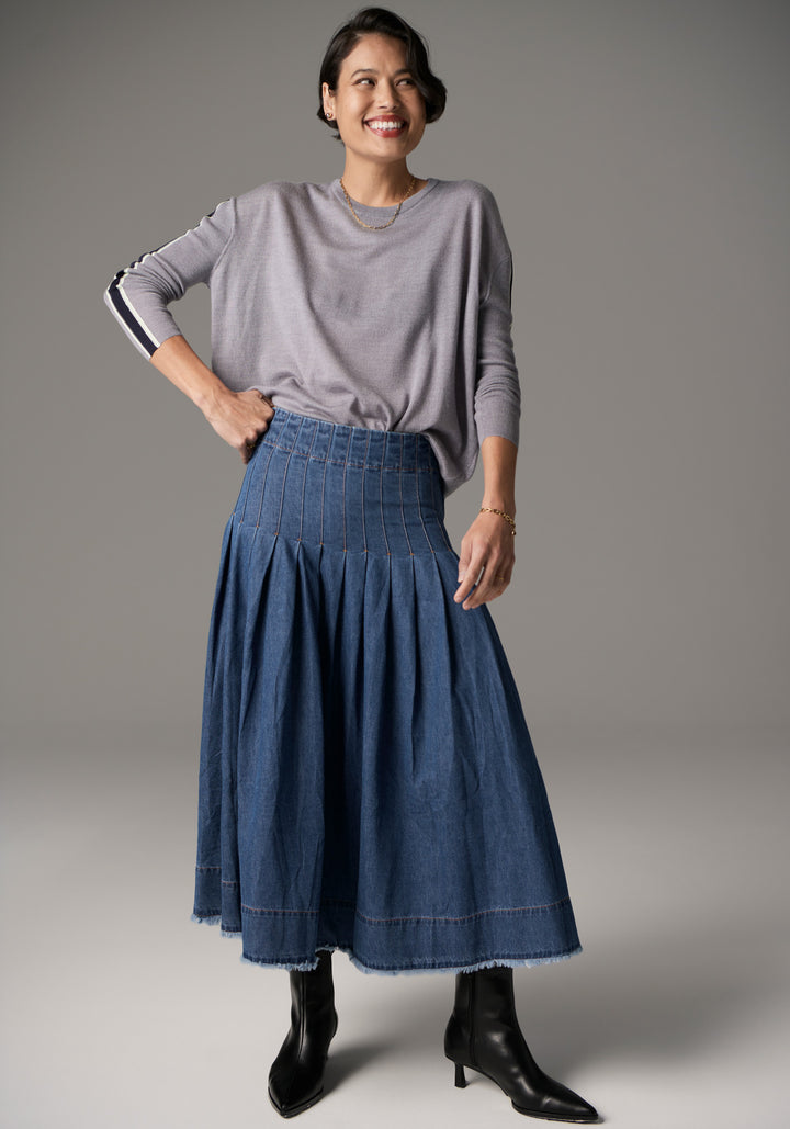 POL Clothing | Bennet Drape Back Knit | Silver / Ink / Mist