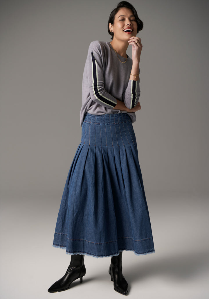 POL Clothing | Bennet Drape Back Knit | Silver / Ink / Mist