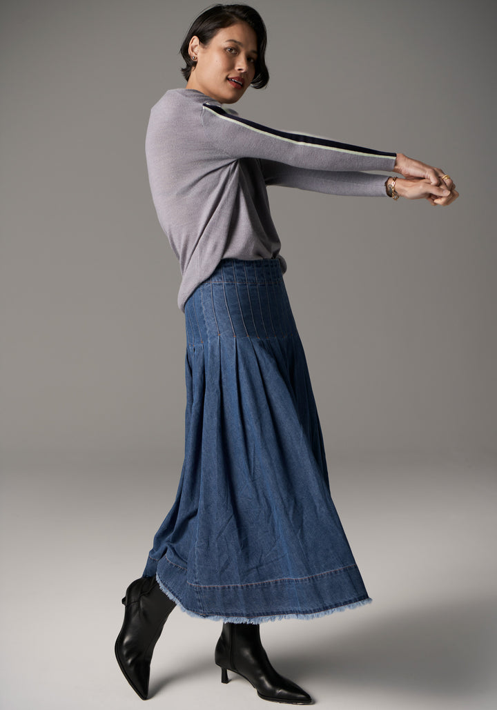 POL Clothing | Bennet Drape Back Knit | Silver / Ink / Mist