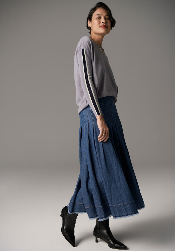 POL Clothing | Bennet Drape Back Knit | Silver / Ink / Mist