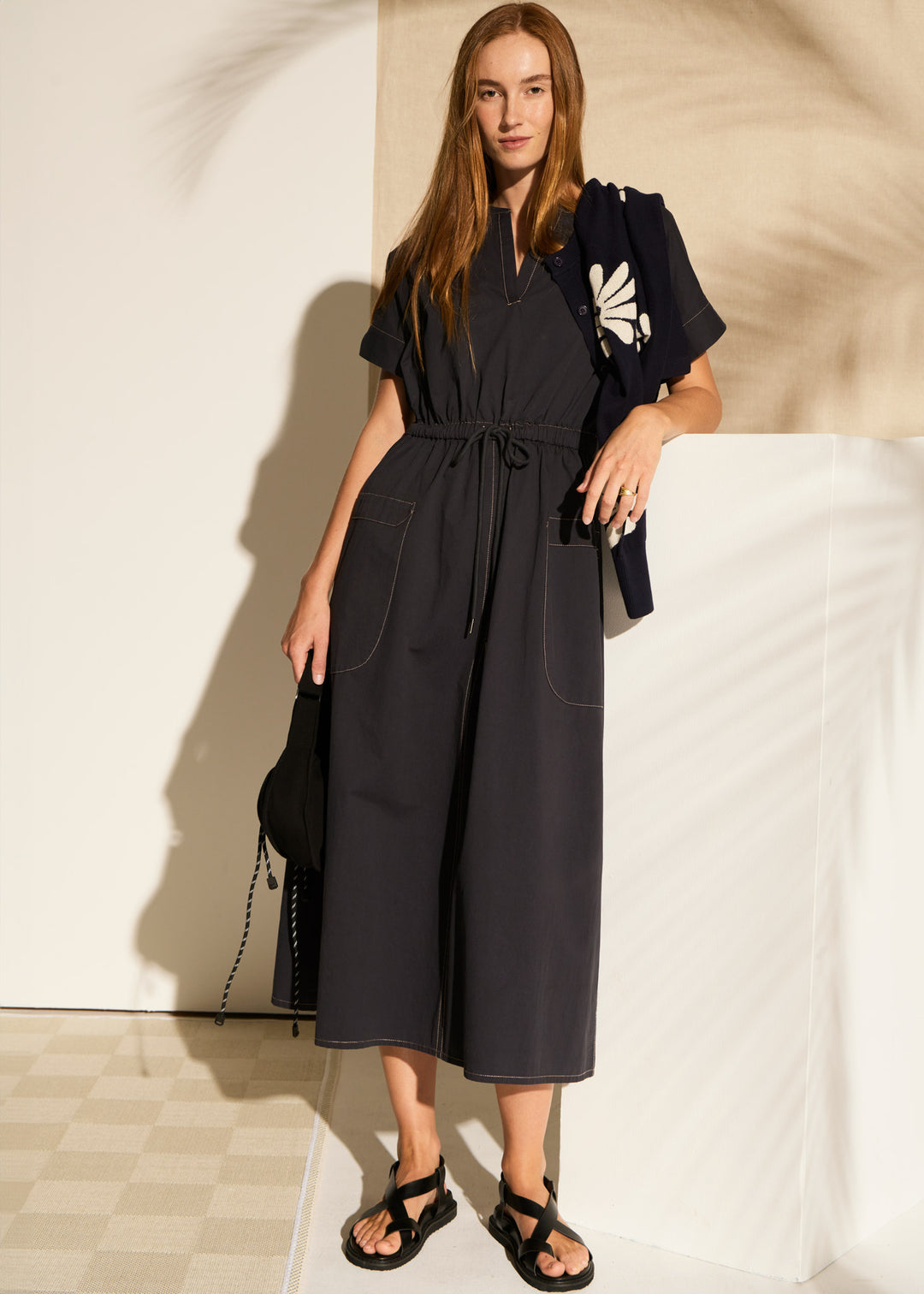 Pol Clothing | Avrid Drawcord Dress | Ink