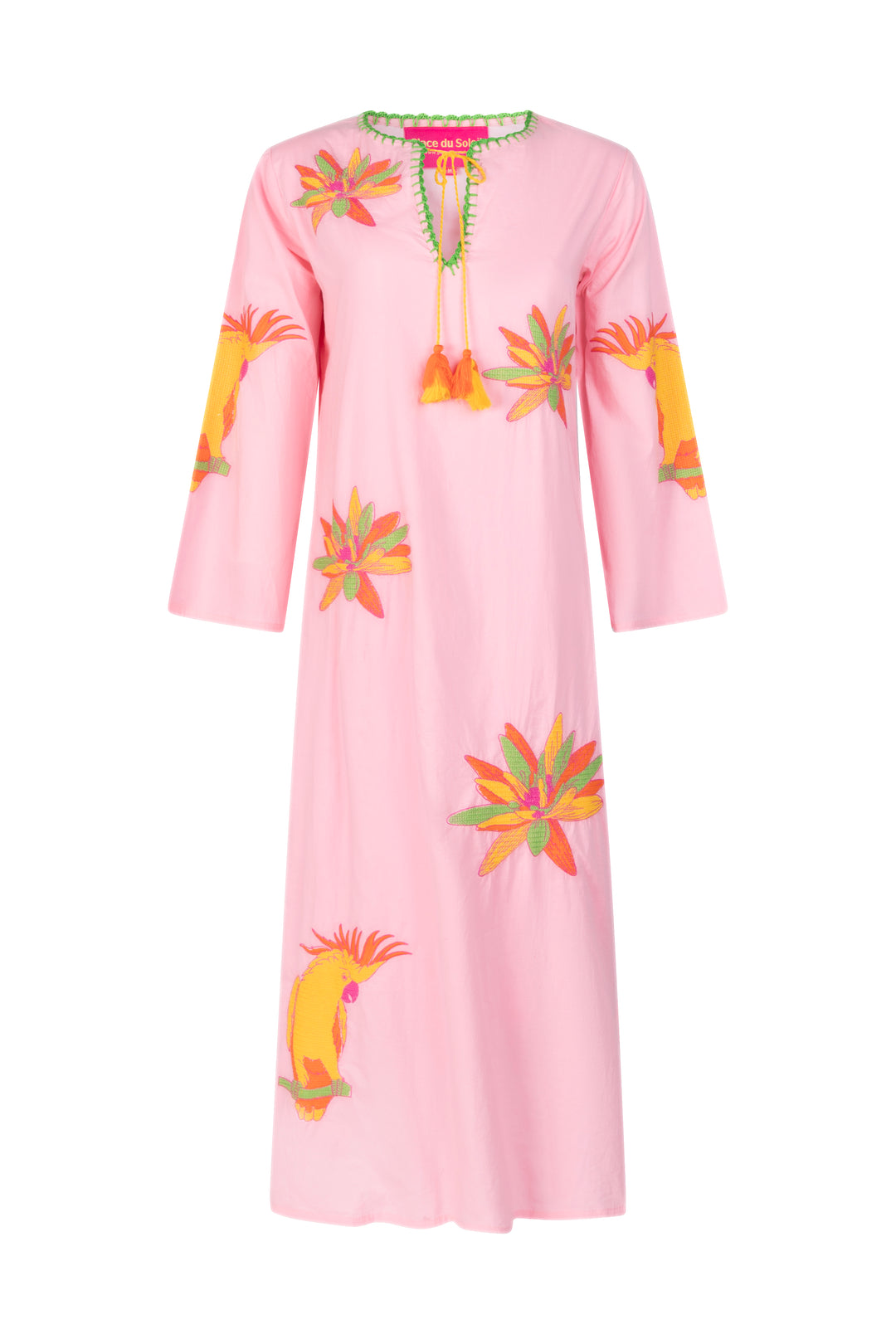 Place du Soleil | Rosa Dress Yellow Lilies Embroidery | Pink / Yellow