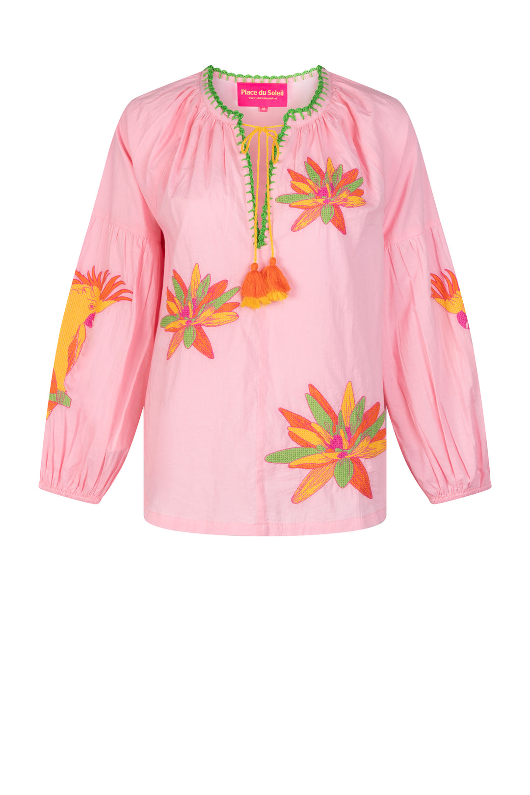 Place du Soleil | Rosa Blouse Yellow Lilies Embroidery | Pink / Yellow