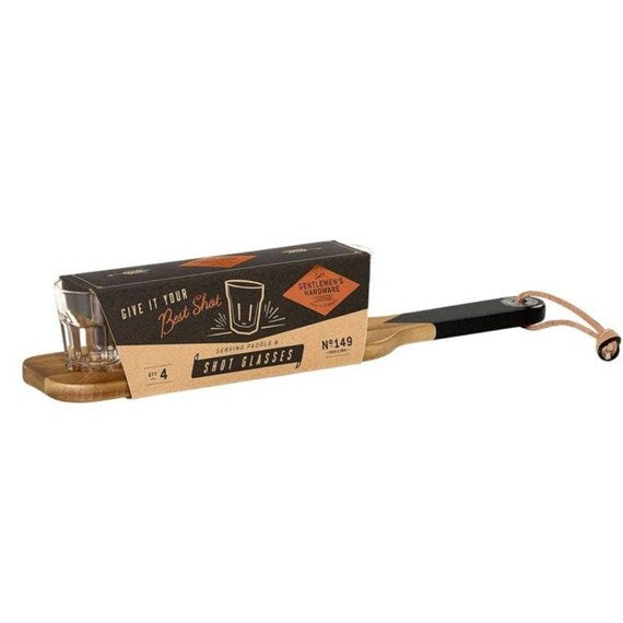Gentlemen's Hardware I serving paddle and shot glasses - Dutch Hideout