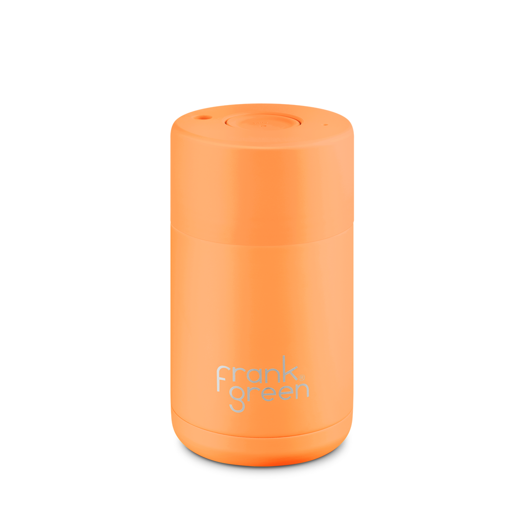 FRANK GREEN | STAINLESS STEEL CERAMIC REUSABLE CUP | NEON ORANGE W/ BUTTON LID