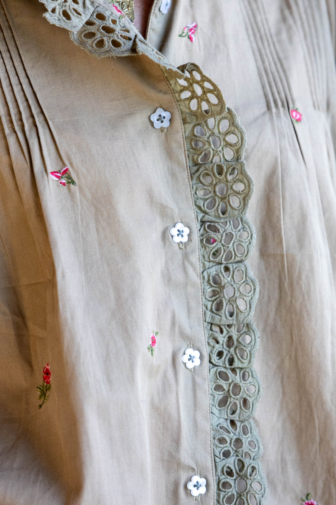Mandalay Designs | Floral Ditsy Embroidery Shirt | Olive - Dutch Hideout
