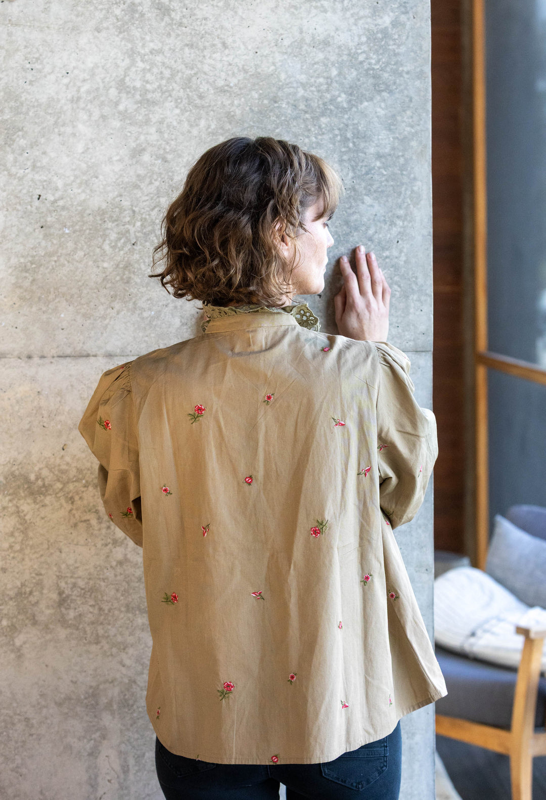 Mandalay Designs | Floral Ditsy Embroidery Shirt | Olive - Dutch Hideout