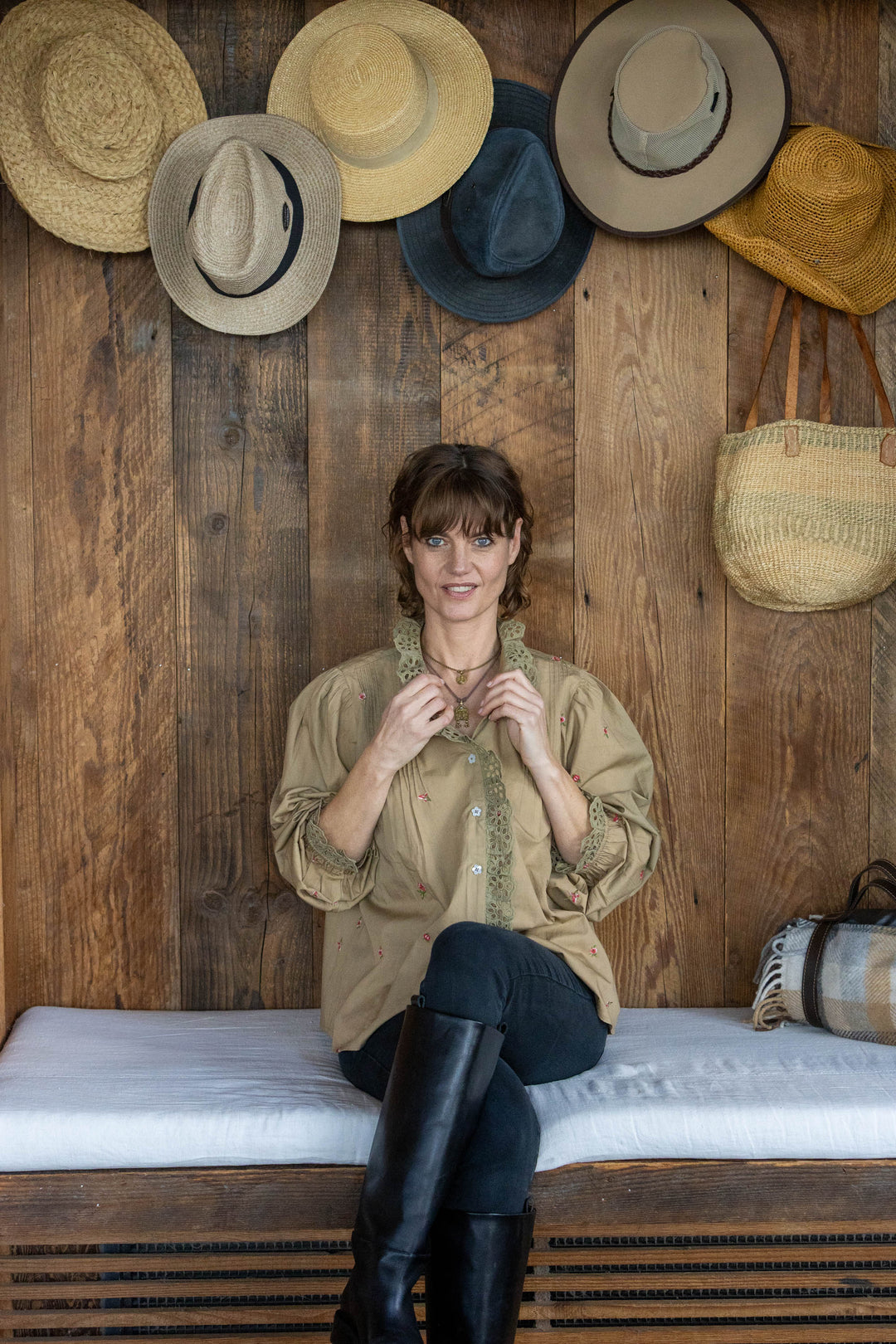 Mandalay Designs | Floral Ditsy Embroidery Shirt | Olive - Dutch Hideout