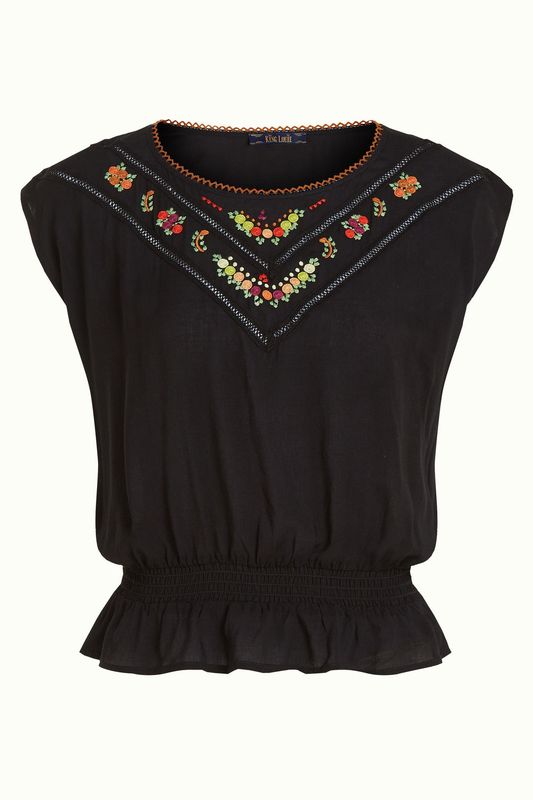 King Louie | Selly Top | Black / Citrine Embroidery