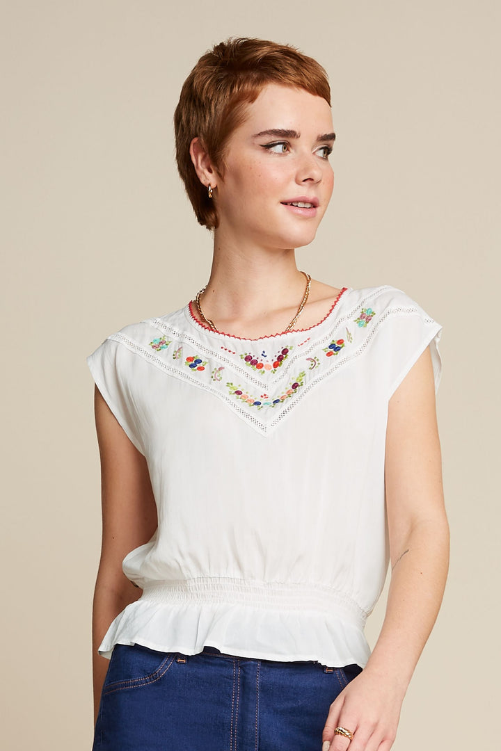 King Louie | Selly Top | Cream / Citrine Embroidery