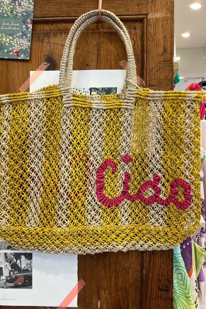 The Jacksons | Lavinia Jute Bag Ciao | Yellow / White / Pink