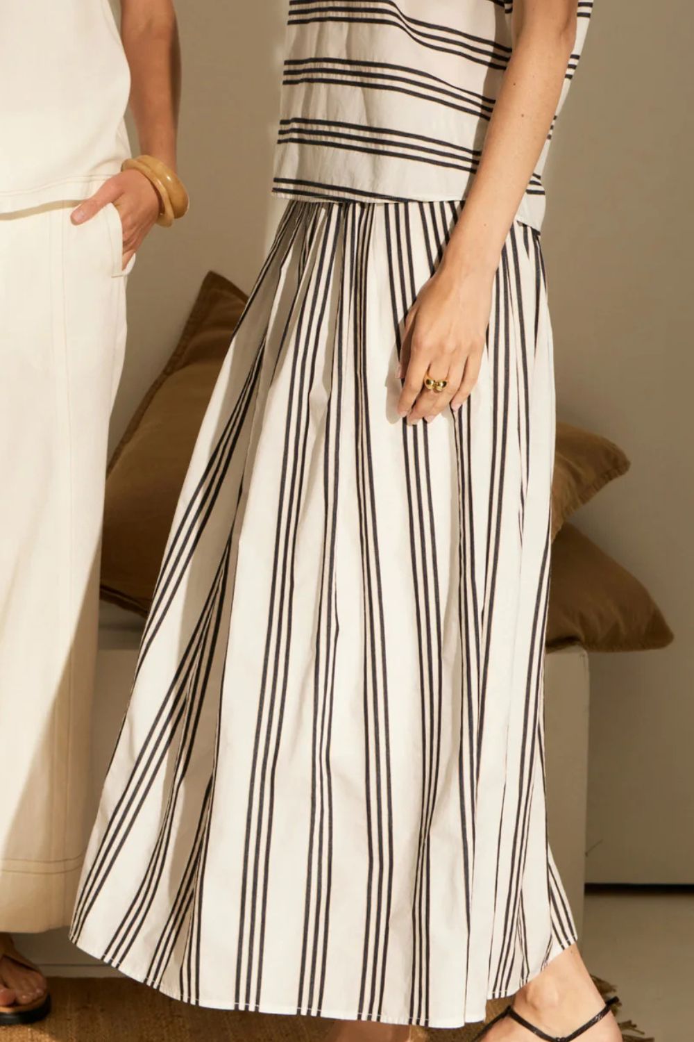 POL Clothing | Parc Pleated Skirt | Ink Stripe