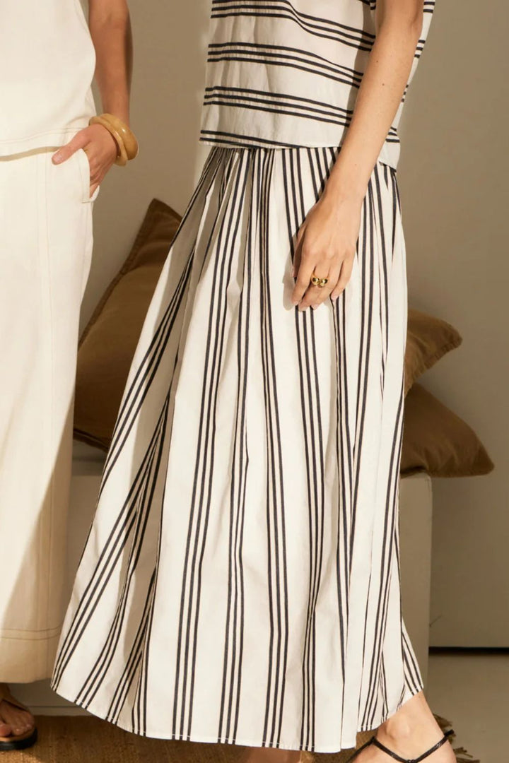 POL Clothing | Parc Pleated Skirt | Ink Stripe
