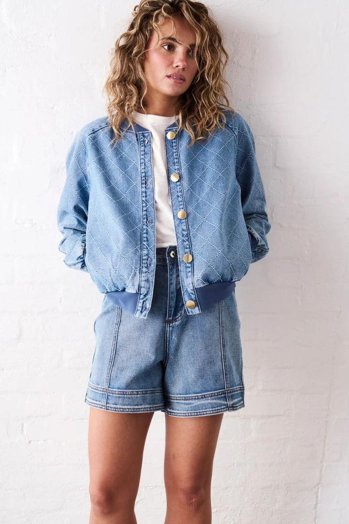 Kireina | Sabrina Bomber | Check Stitch - 70s Blue