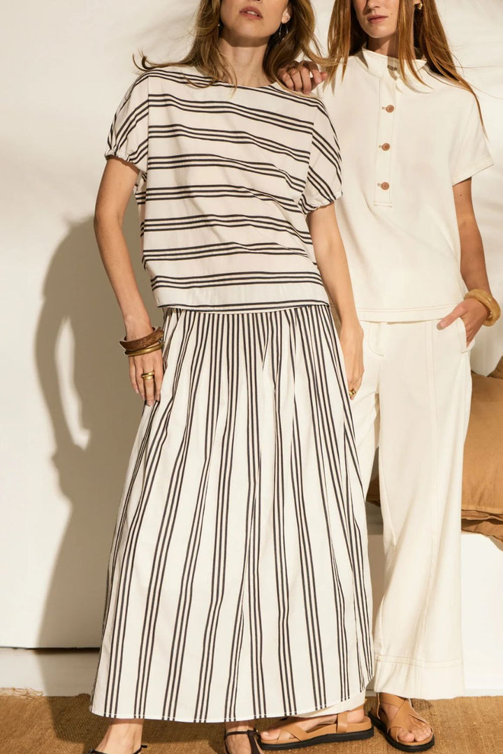 POL Clothing | Parc Pleated Skirt | Ink Stripe