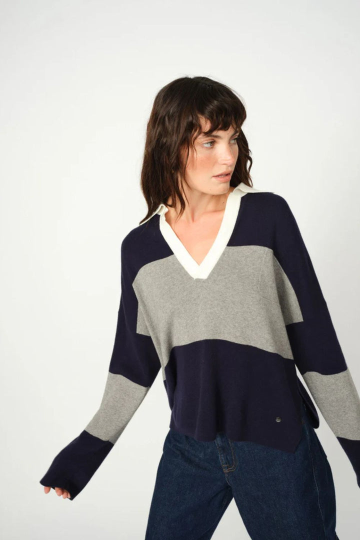 Mos Mosh | MMWylie Tani Bold Stripe Knit | Maritime Blue - Dutch Hideout