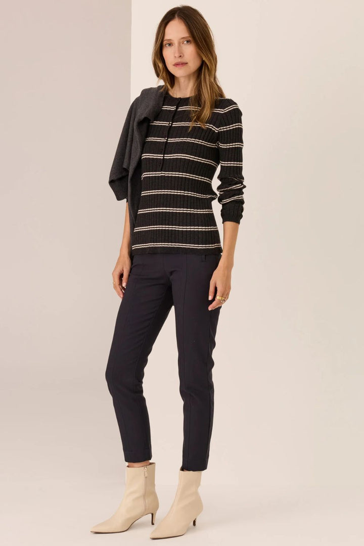 POL Clothing | Tate Henley Knit | Charcoal / White - Dutch Hideout