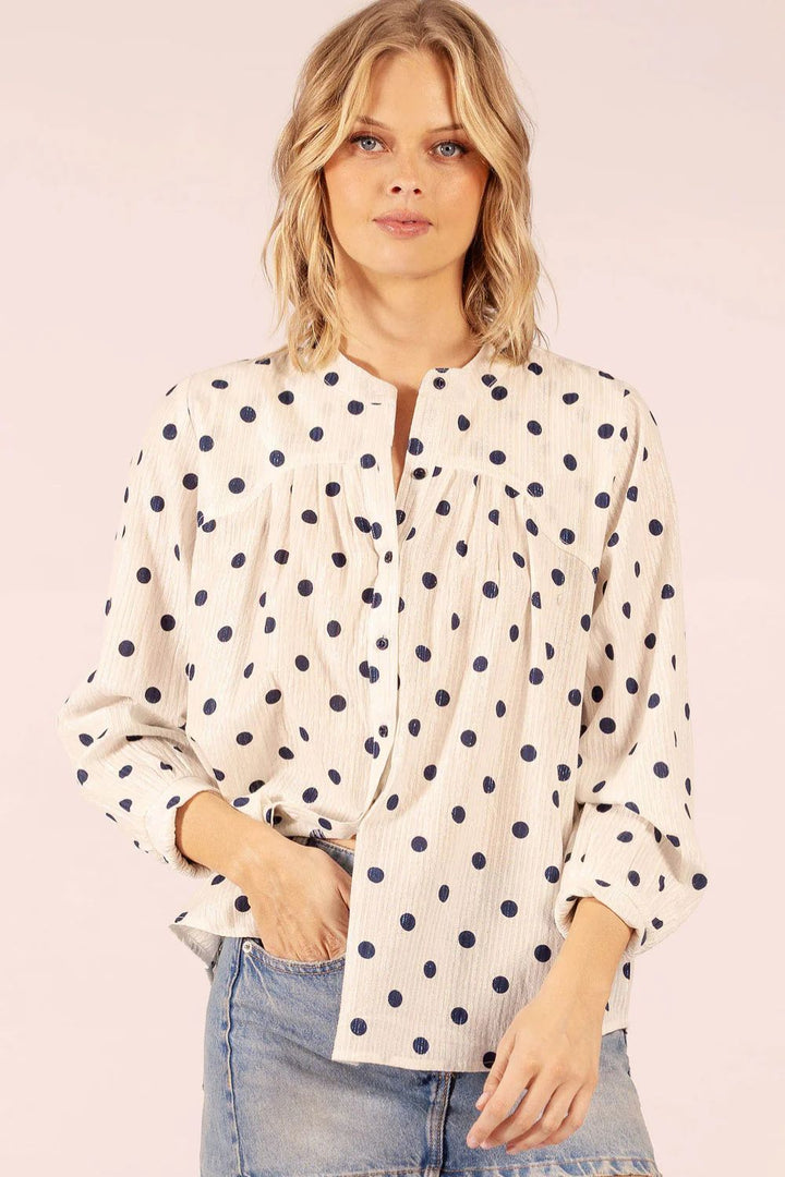 LOLA | Texas Cotton Shirt | Polka-Dot Navy