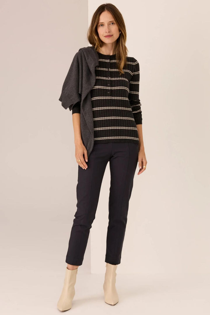 POL Clothing | Tate Henley Knit | Charcoal / White - Dutch Hideout
