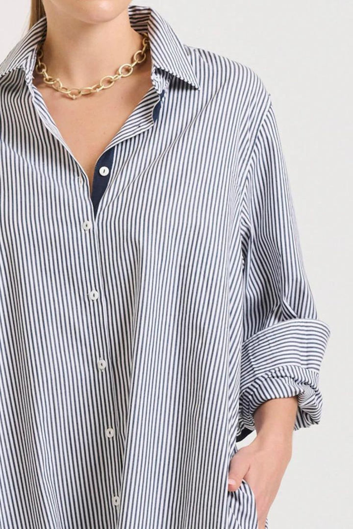 Shirty | The Pippa Oversized Longline Dress | Navy Stripe