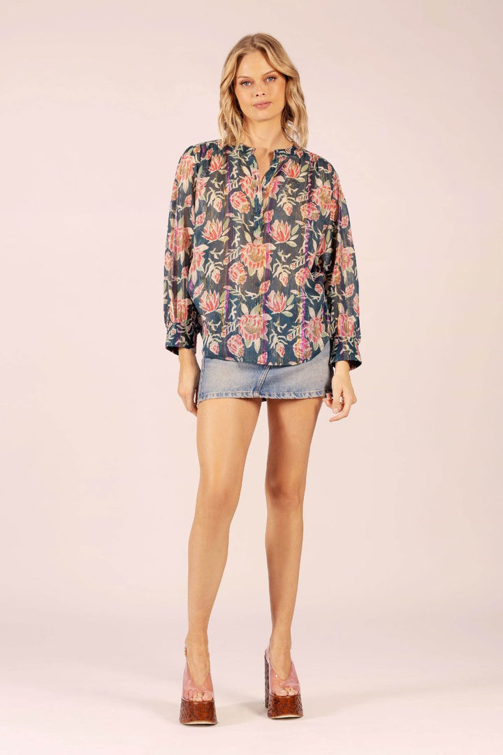 LOLA | Jane Long Sleeve Shirt | Saint Teal Cotton